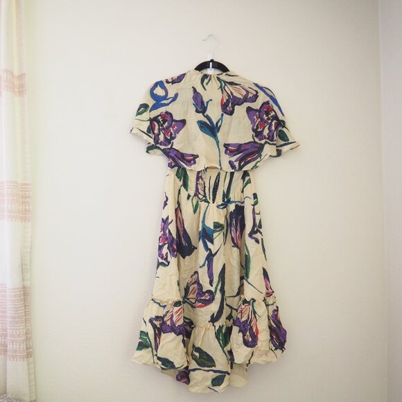 Anthropologie Corey Lynn Calter Larkspur Capelet Silk Floral Dress sz 4 - Picture 8 of 9